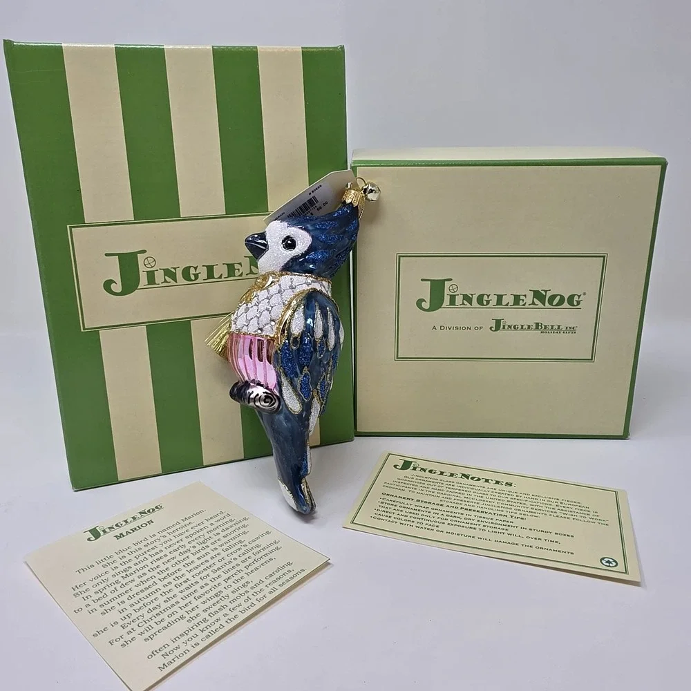 NIB JingleNog Marion Blue Bird Ornament #80689 Hand Blown & Painted in Poland
